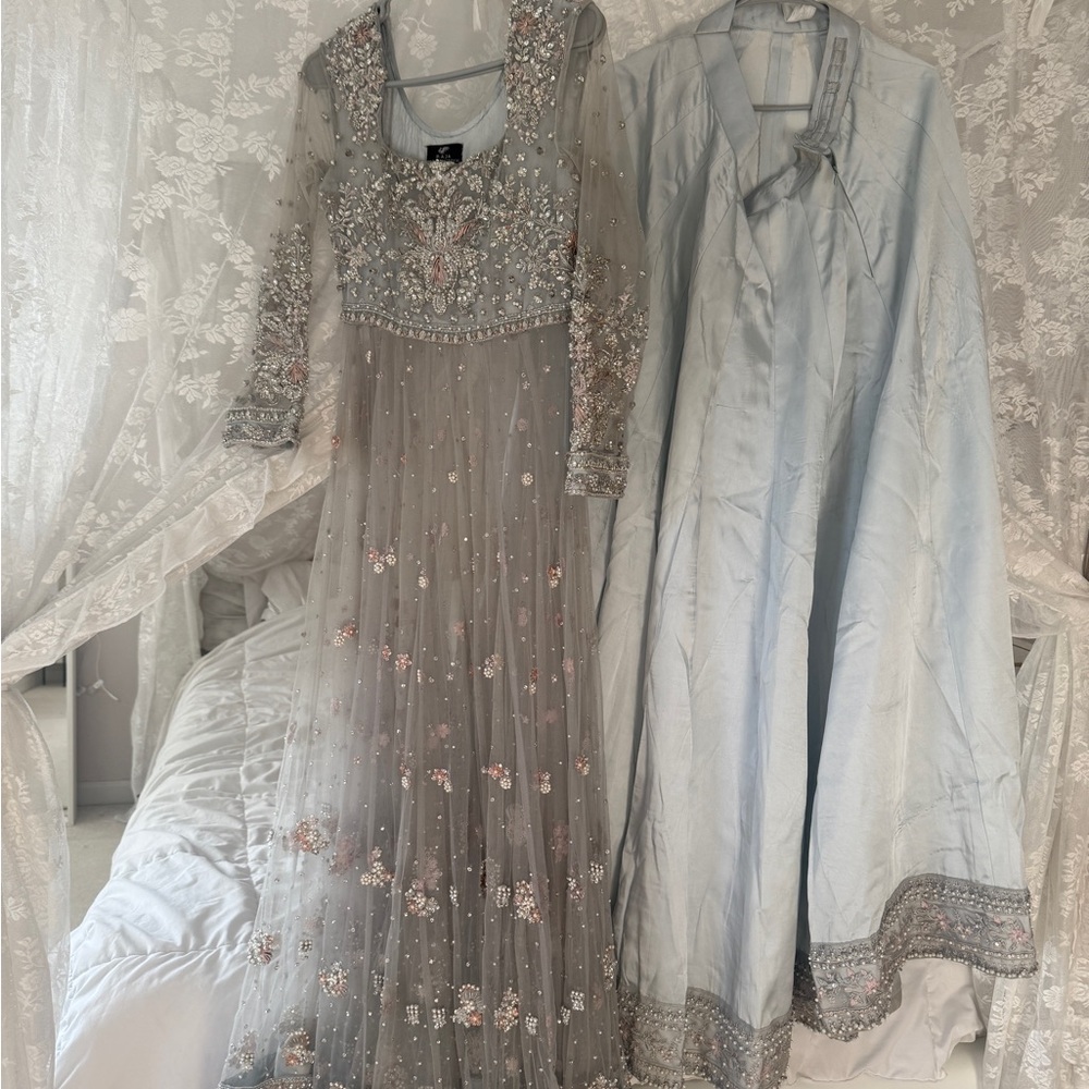 Elegant Gray/Blue Embellished Dress Raja Sulahuddin